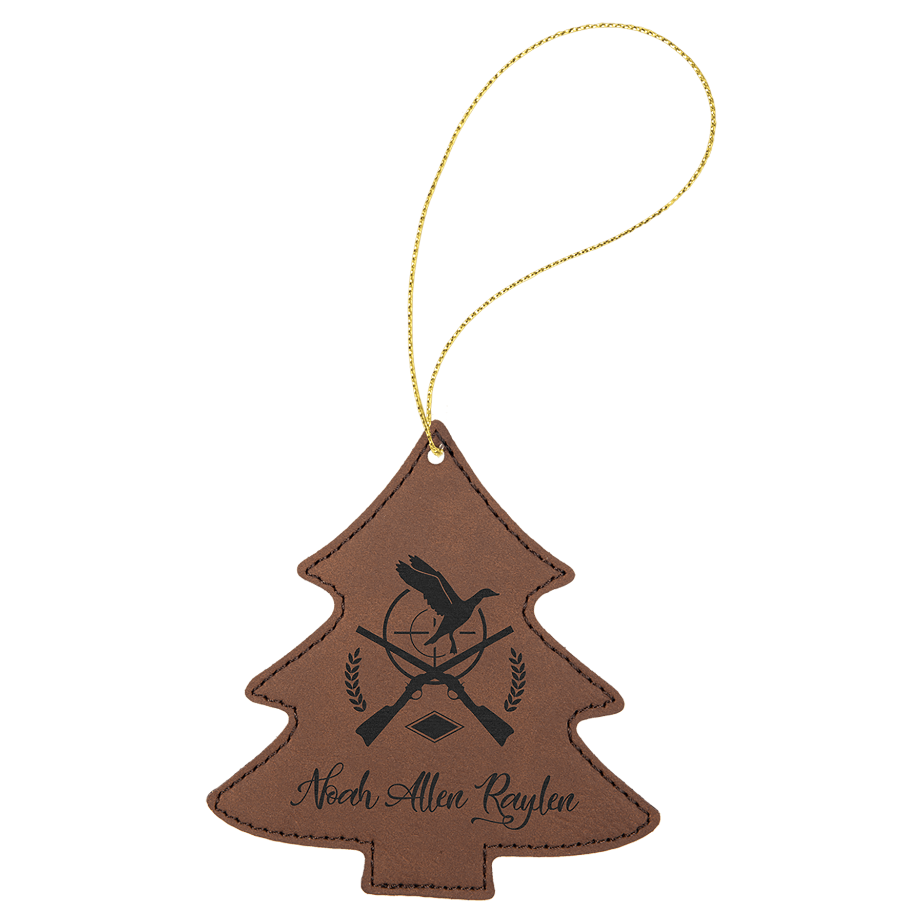 Dark Brown Gold Laserable Leatherette Tree Ornament with String