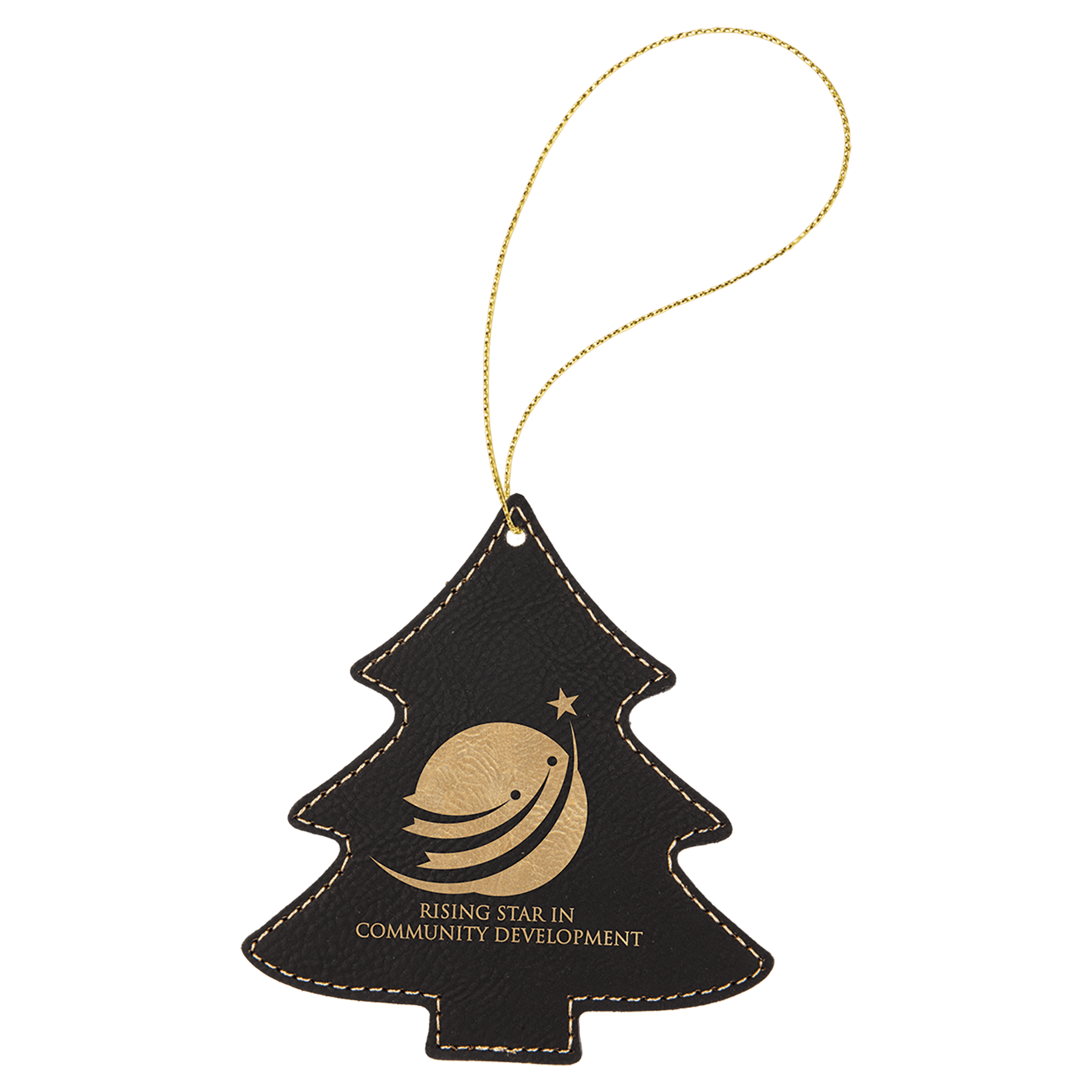 Black/Gold Gold Laserable Leatherette Tree Ornament with String