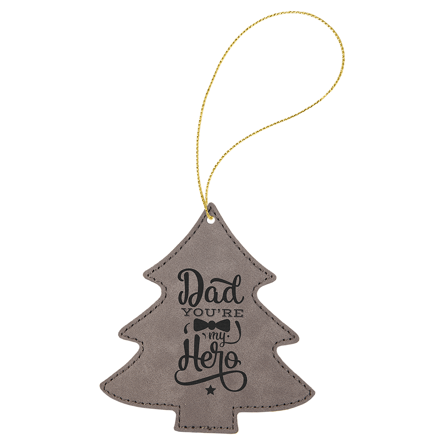 Gray Gold Laserable Leatherette Tree Ornament with String