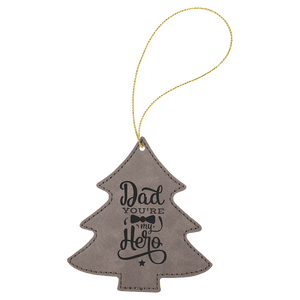 Gray Gold Laserable Leatherette Tree Ornament with String
