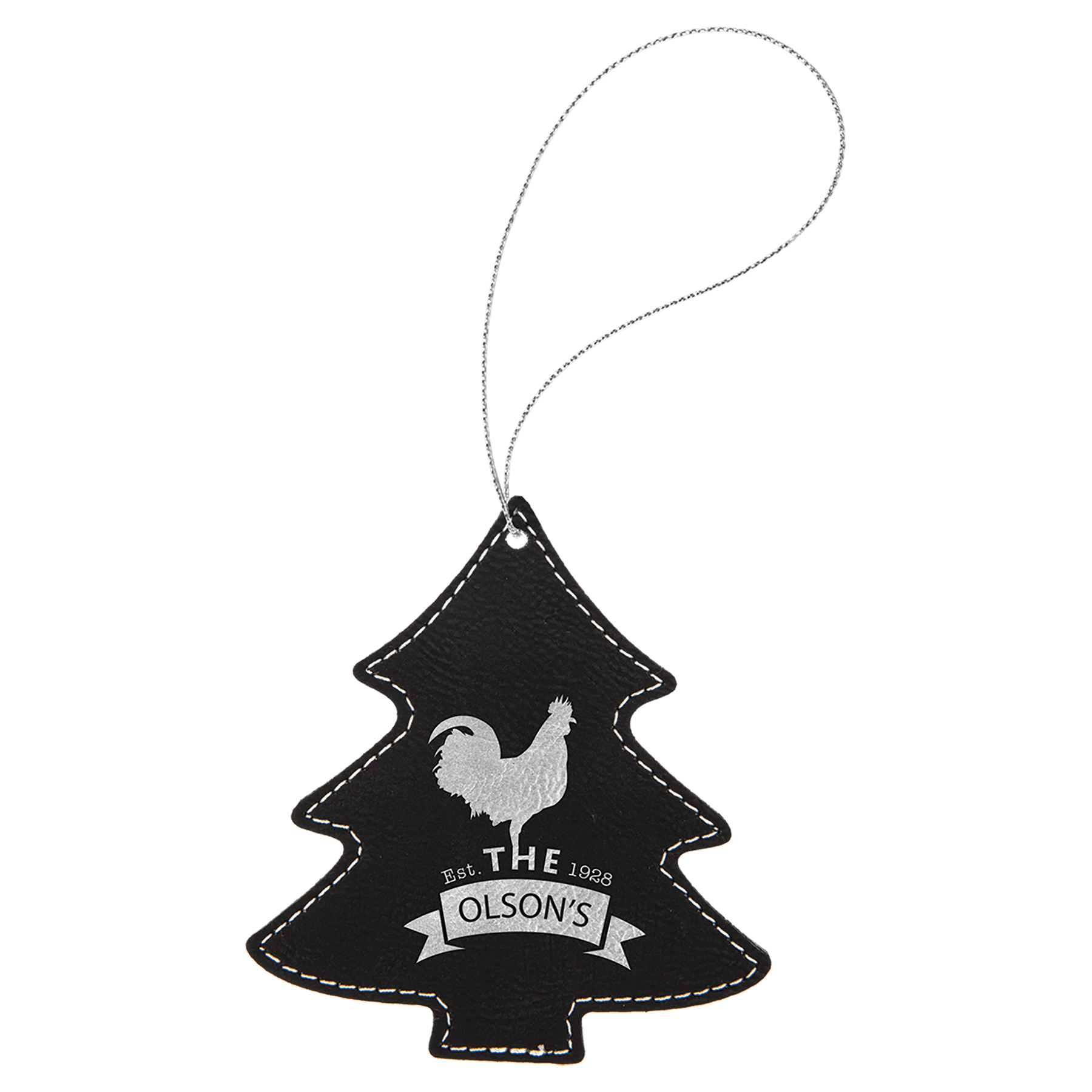 Laserable Leatherette Tree Ornament with Silver String