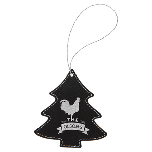 Laserable Leatherette Tree Ornament with Silver String