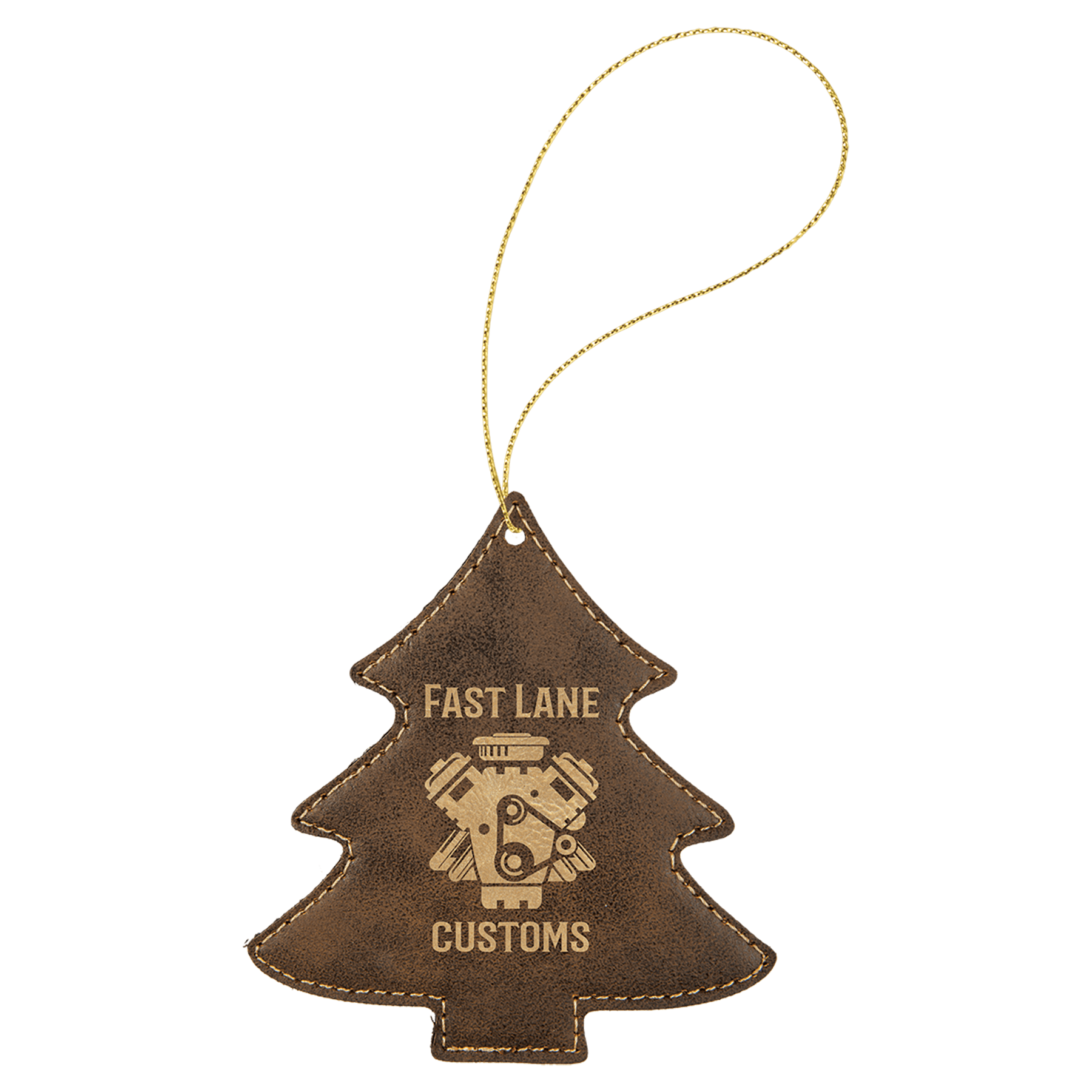 Rustic/ Laserable Leatherette Tree Ornament with Gold String