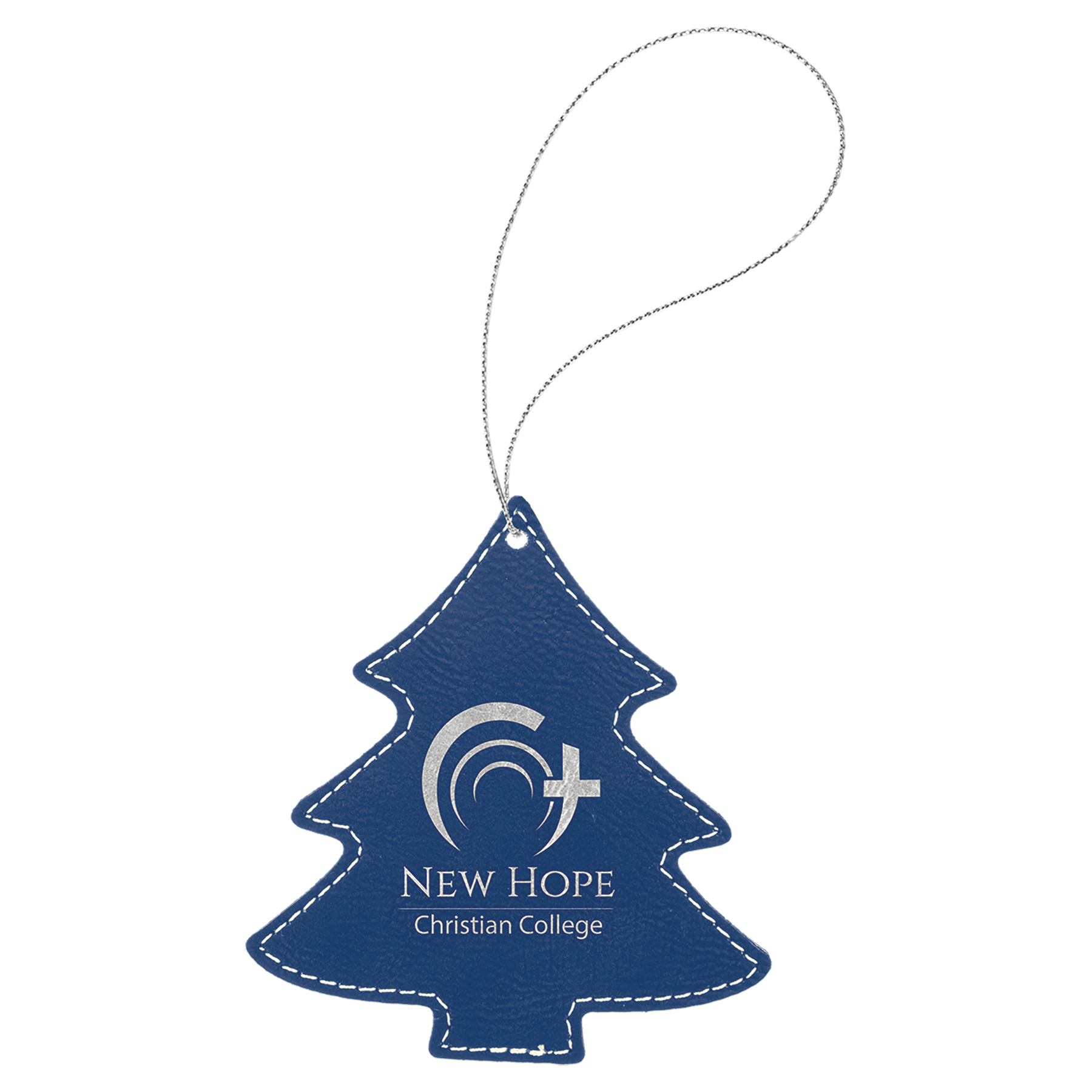 Blue/Silver Silver Laserable Leatherette Tree Ornament with String