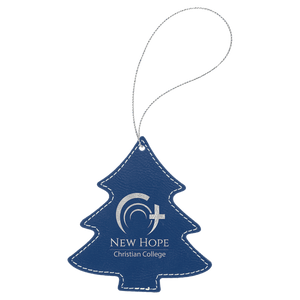 Blue/Silver Silver Laserable Leatherette Tree Ornament with String