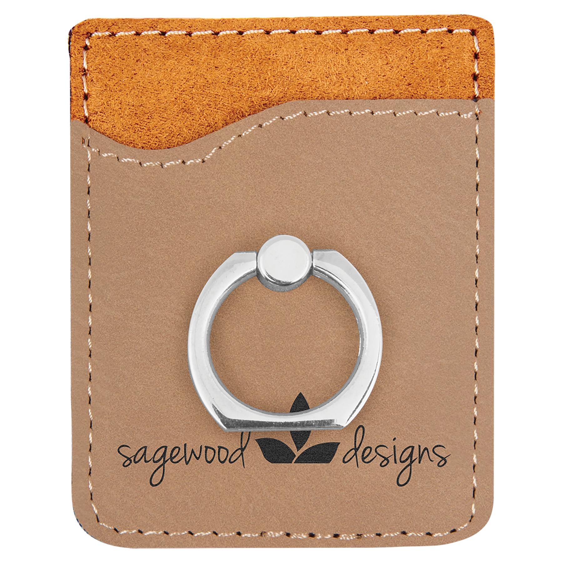Light Brown Laserable Leatherette Phone Wallet with Silver Phone Wallet with Silver Ring