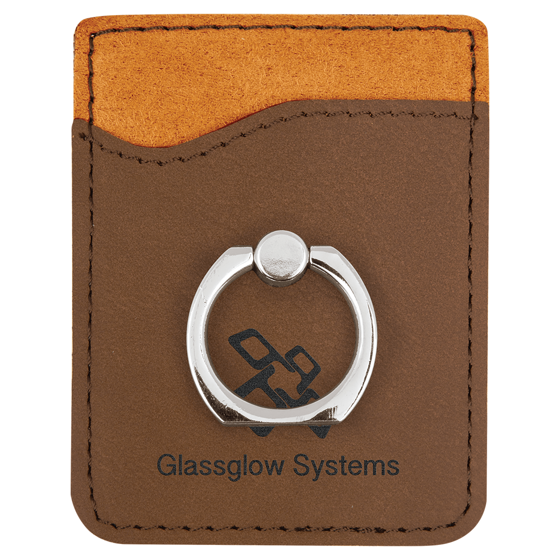 Dark Brown Laserable Leatherette Phone Wallet with Silver Phone Wallet with Silver Ring