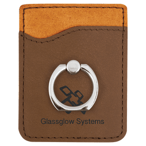 Dark Brown Laserable Leatherette Phone Wallet with Silver Phone Wallet with Silver Ring