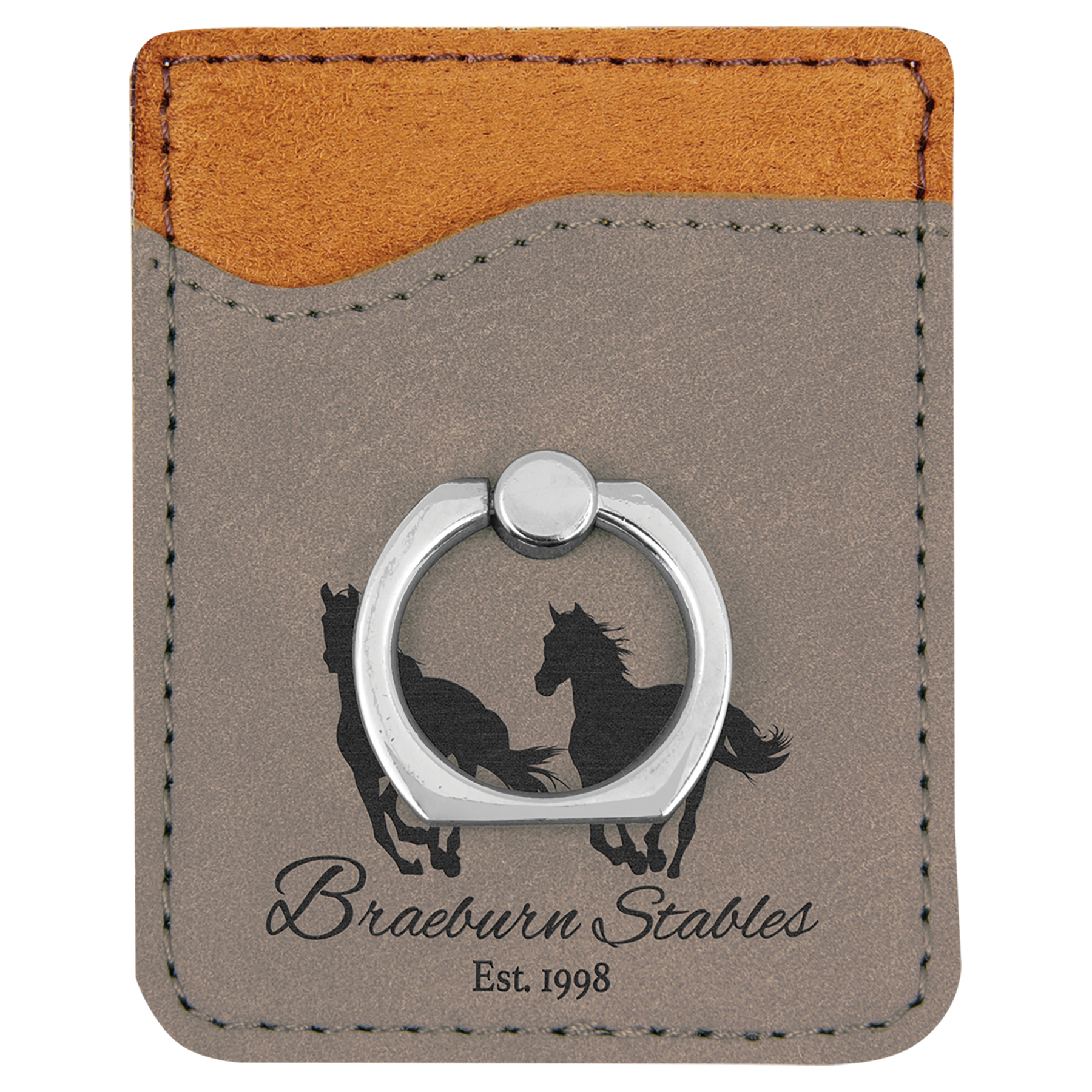 Gray Laserable Leatherette Phone Wallet with Silver Laserable Leatherette Phone Wallet