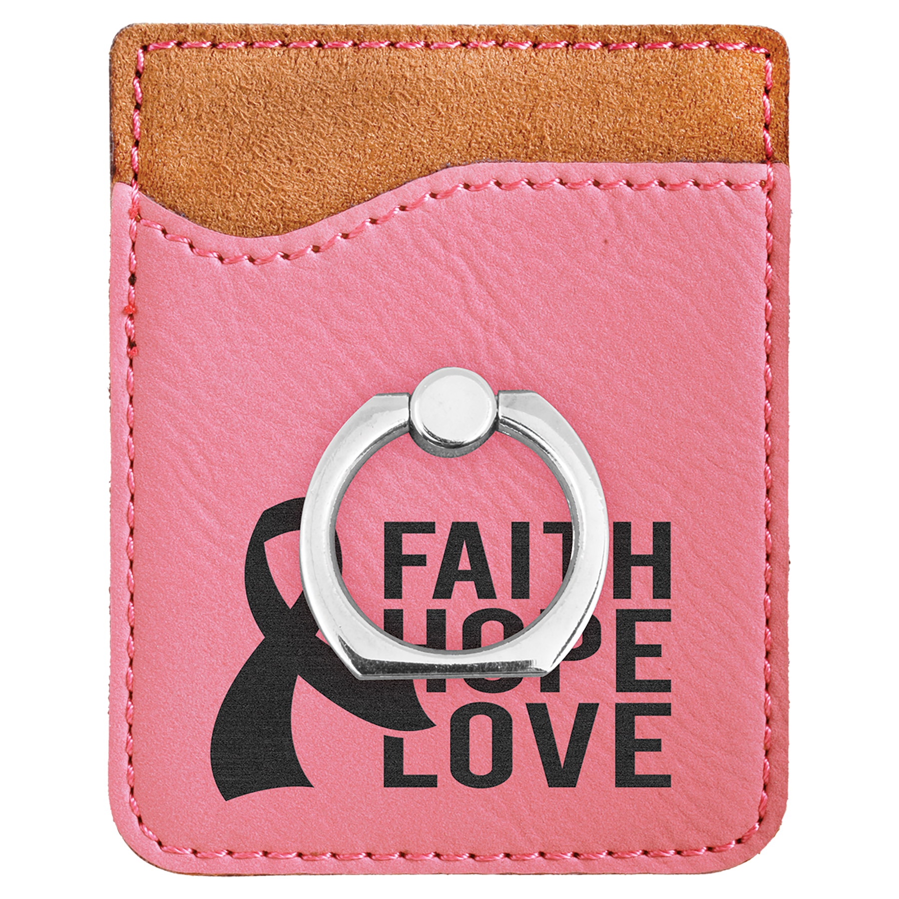 Pink Laserable Leatherette Phone Wallet with Silver Phone Wallet with Silver Ring