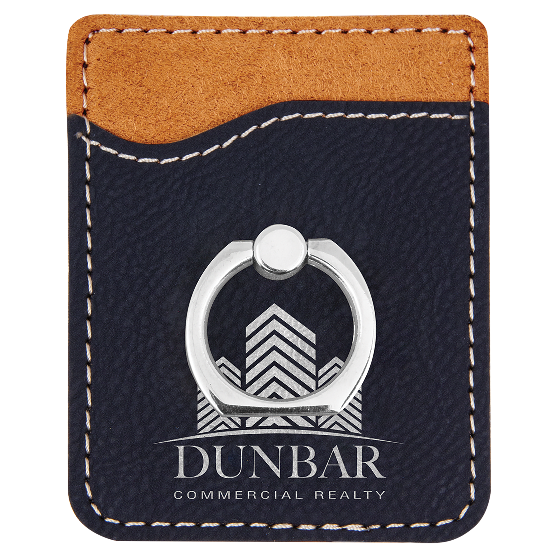 Black/Silver Laserable Leatherette Phone Wallet with Silver Phone Wallet with Silver Ring