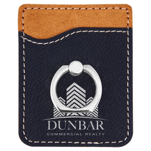 Black/Silver Laserable Leatherette Phone Wallet with Silver Phone Wallet with Silver Ring