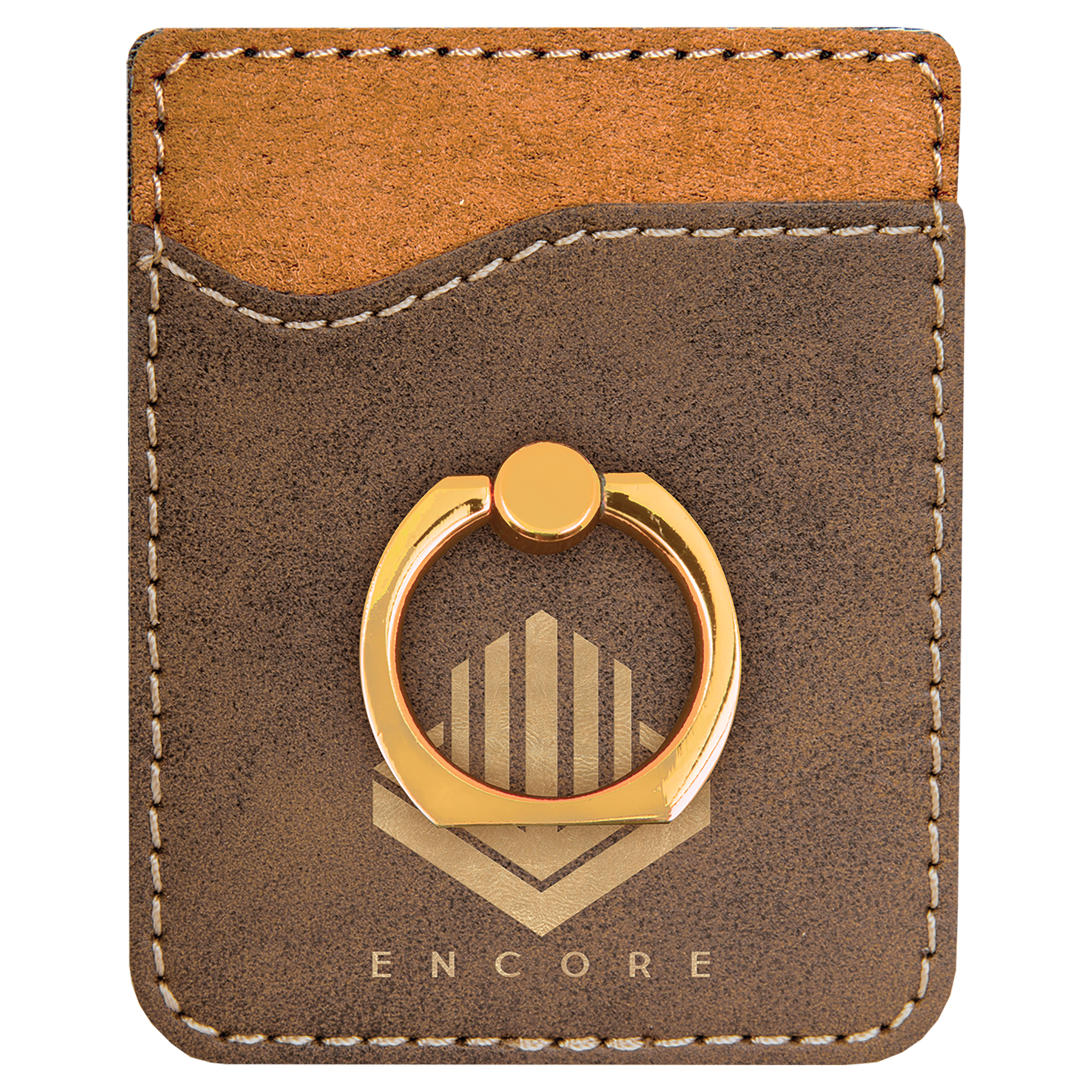 Rustic/Gold Laserable Leatherette Phone Wallet with Gold Phone Wallet with Silver Ring