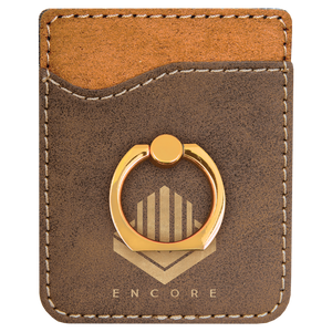 Rustic/Gold Laserable Leatherette Phone Wallet with Gold Phone Wallet with Silver Ring