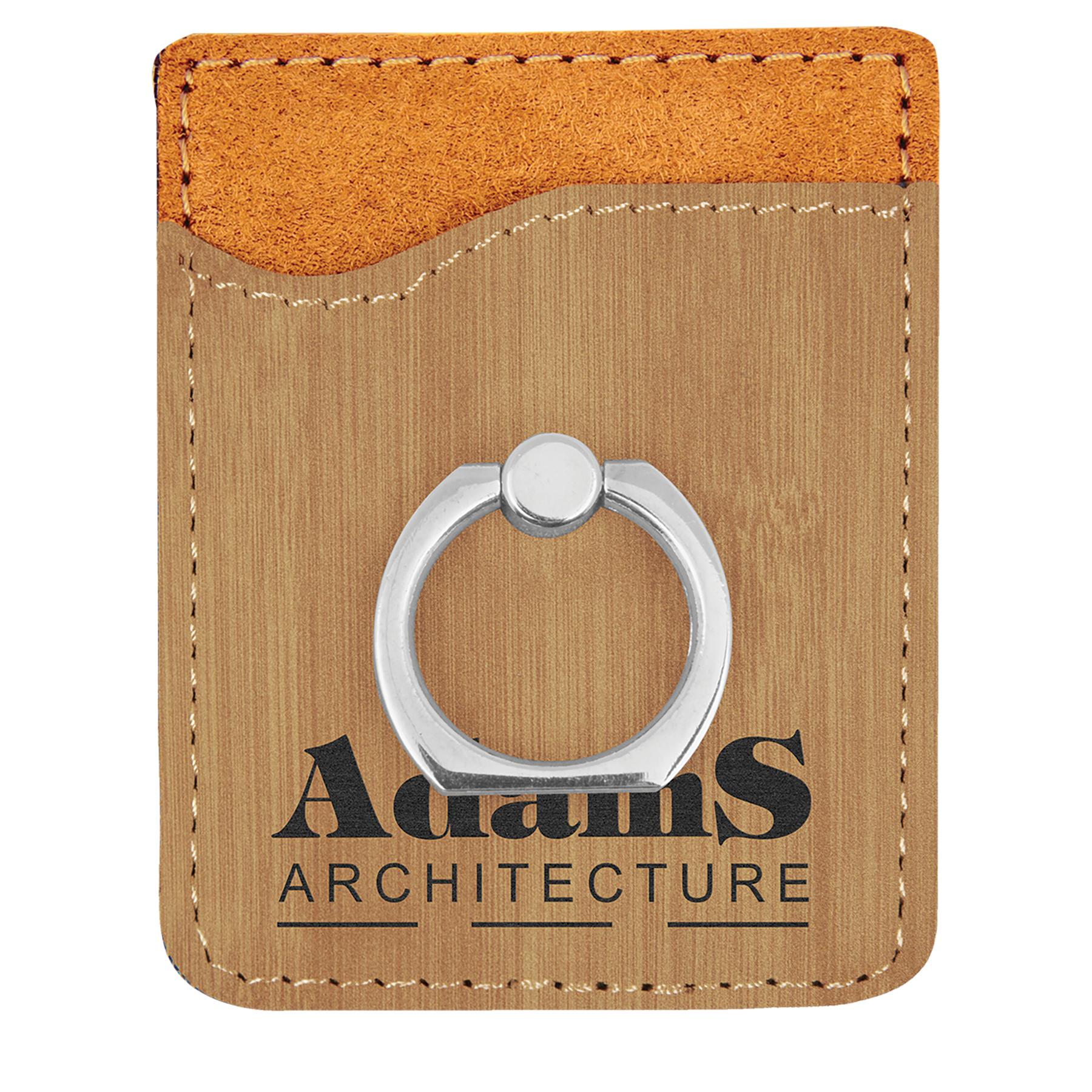 Bamboo Laserable Leatherette Phone Wallet with Silver Phone Wallet with Silver Ring