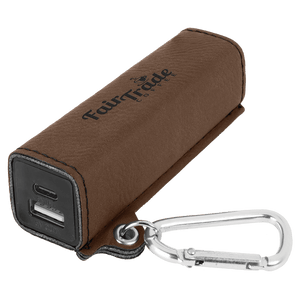Dark Brown Laserable Leatherette 2200 mAh Power Bank with USB-C Cord