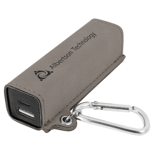 Gray Laserable Leatherette 2200 mAh Power Bank with USB-C Cord