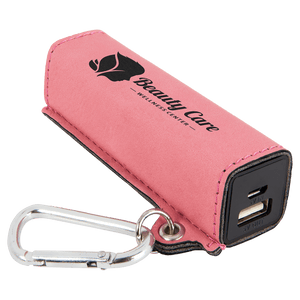 Pink Laserable Leatherette 2200 mAh Power Bank with USB Cord