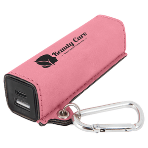 Pink Laserable Leatherette 2200 mAh Power Bank with USB-C Cord