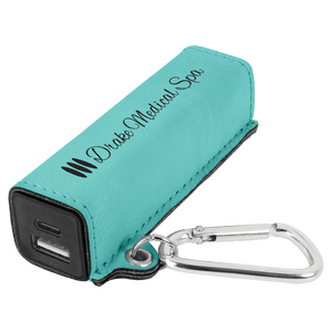 Teal Laserable Leatherette 2200 mAh Power Bank with USB-C Cord