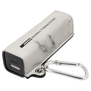 White Marble Laserable Leatherette 2200 mAh Power Bank with USB-C Cord