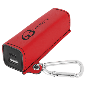 Red Laserable Leatherette 2200 mAh Power Bank with USB-C Cord