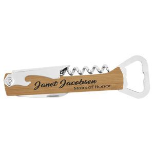 Bamboo Laserable Leatherette Wine Bottle Opener
