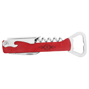 Red Laserable Leatherette Wine Bottle Opener