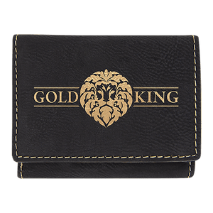 Black/Gold 3" x 4" Laserable Leatherette Trifold Wallet