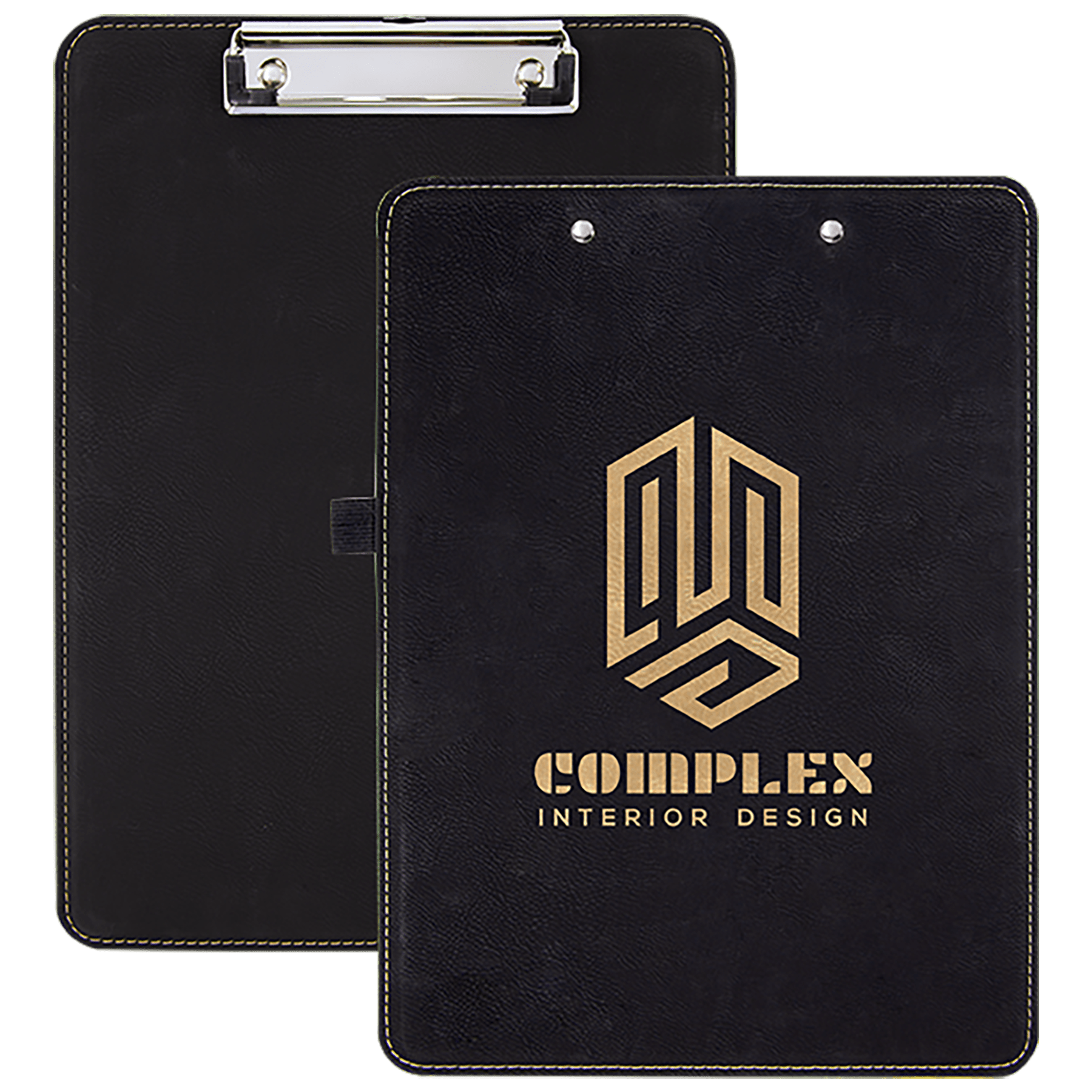 Black/Gold 9" x 12 1/2" Laserable Leatherette Clipboard