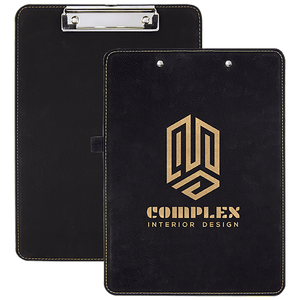 Black/Gold 9" x 12 1/2" Laserable Leatherette Clipboard