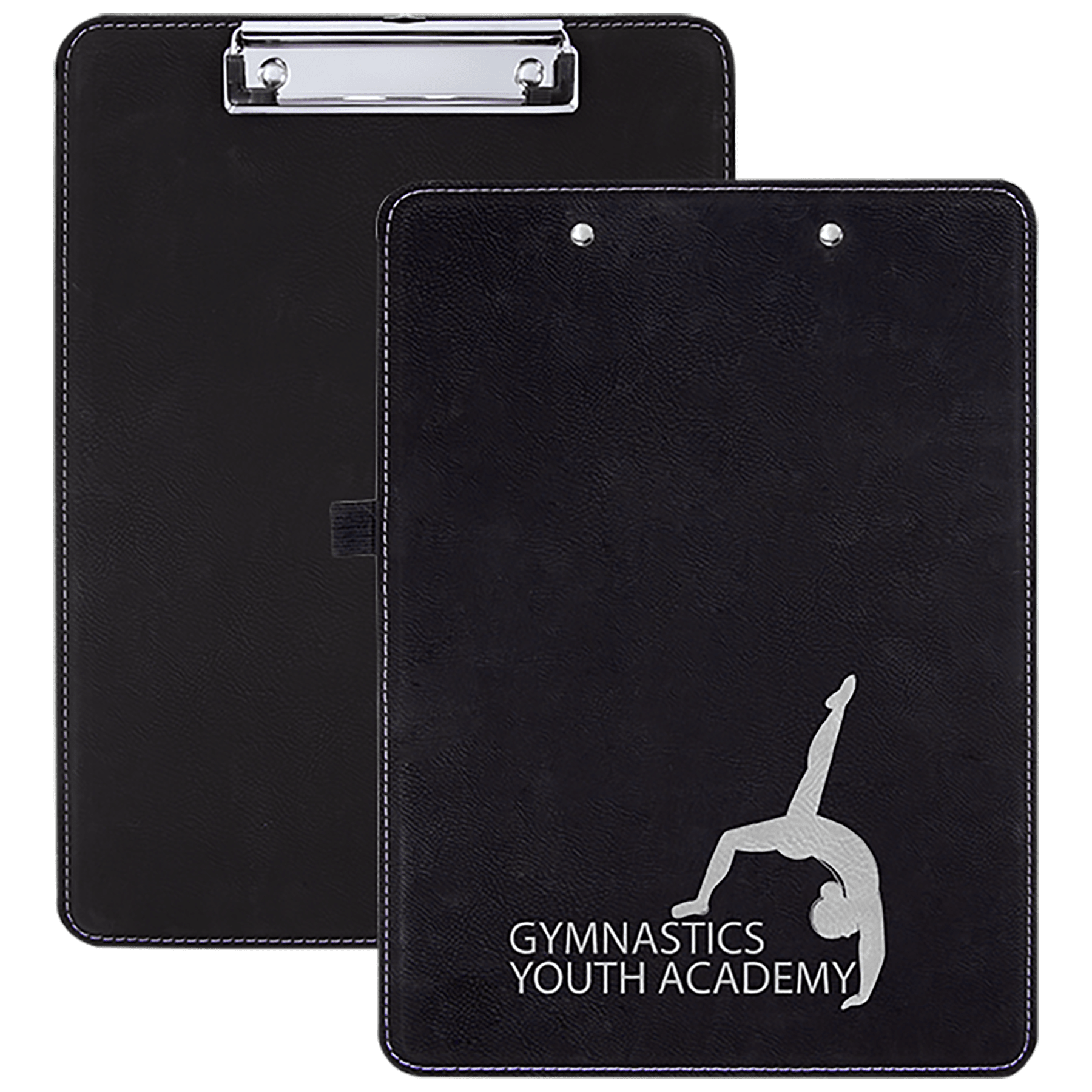Black/Silver 9" x 12 1/2" Laserable Leatherette Clipboard