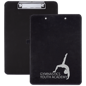 Black/Silver 9" x 12 1/2" Laserable Leatherette Clipboard