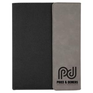 Gray Laserable Leatherette / Black 7" x 9" Canvas Portfolio with Notepad