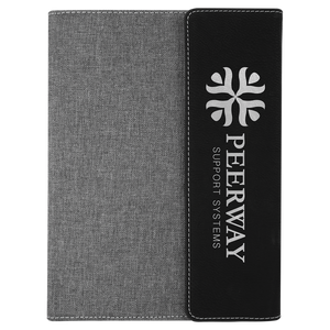 Black/Silver Laserable Leatherette /Gray 7" x 9" Canvas Portfolio with Notepad