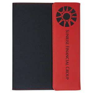 Red Laserable Leatherette / Black 7" x 9" Canvas Portfolio with Notepad