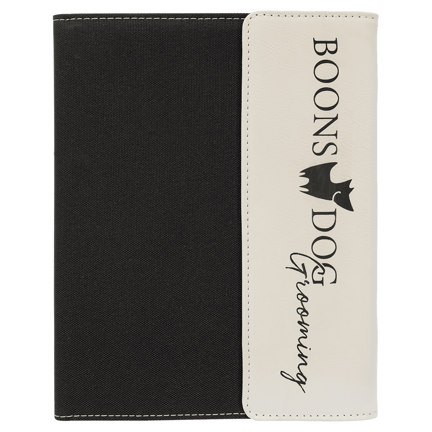 White Laserable Leatherette / Black 7" x 9" Canvas Portfolio with Notepad