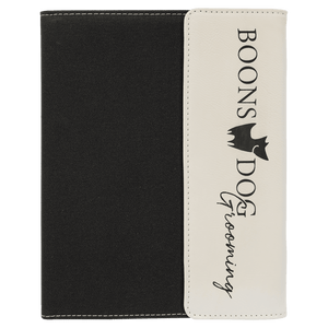 White Laserable Leatherette / Black 7" x 9" Canvas Portfolio with Notepad