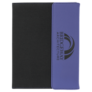 Purple Laserable Leatherette / Black 7" x 9" Canvas Portfolio with Notepad