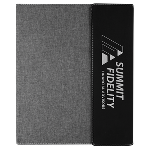 Black/Silver Laserable Leatherette / Gray 9 1/2"x12" Canvas Portfolio w/Notepad
