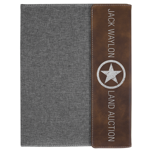 Rustic/Silver Laserable Leatherette/Gray 9 1/2"x12" Canvas Portfolio w/Notepad