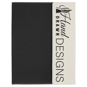 White Laserable Leatherette / Black 9 1/2" x 12" Canvas Portfolio with Note Pad