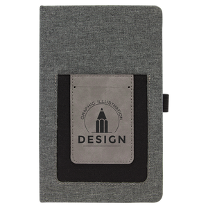 Gray w/Gray 5 1/4" x 8 1/4" Laserable Leatherette Journal with Cell/Card Slot