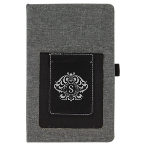 Gray w/Black 5 1/4" x 8 1/4" Laserable Leatherette Journal with Cell/Card Slot