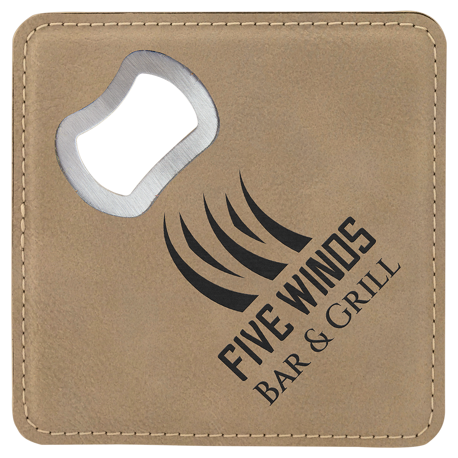 Light Brown 2 4" x 4" Square Laserable Leatherette 6-Coaster Set