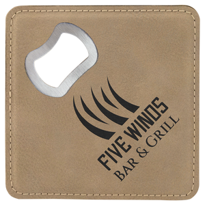 Light Brown 2 4" x 4" Square Laserable Leatherette 6-Coaster Set
