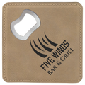 Light Brown 4" x 4" Square Laserable Leatherette Coaster with Bottle Opener