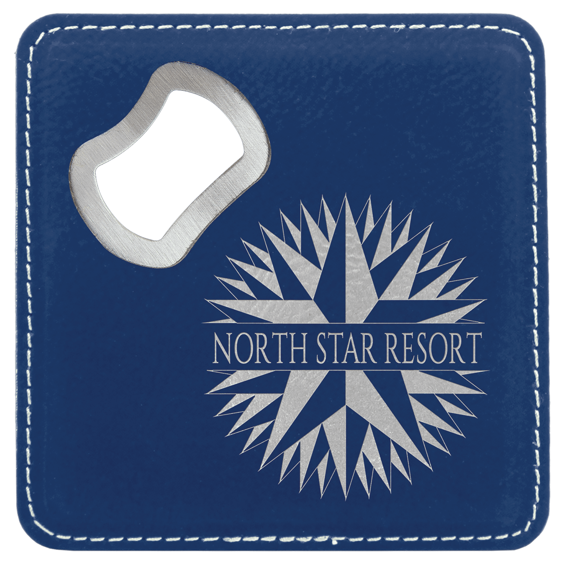 Blue/Silver 2 4" x 4" Square Laserable Leatherette 6-Coaster Set