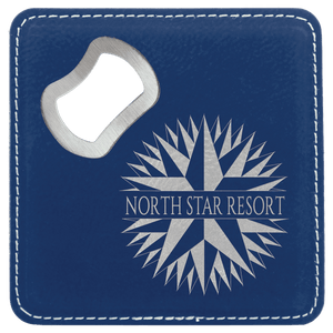 Blue/Silver 2 4" x 4" Square Laserable Leatherette 6-Coaster Set