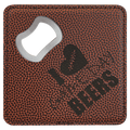 4" x 4" Square Football Laserable Leatherette Bottle Opener Coaster